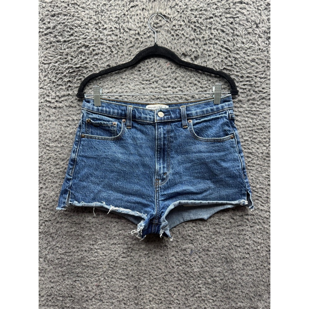 Abercrombie & Fitch High-Rise Mom Shorts Dark Wash‎ Denim Raw Hem Womens Size 28